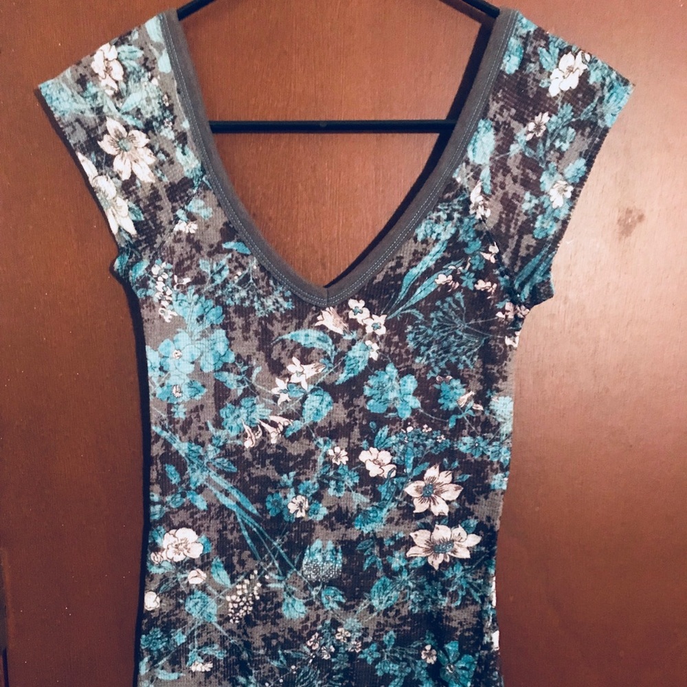 Free People deep v-neck tee with scoop back.